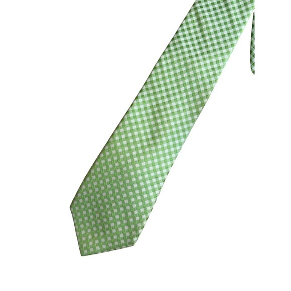 MICHAEL KORS Men's Green White Gingham Plaid Tie - Picture 4 of 5